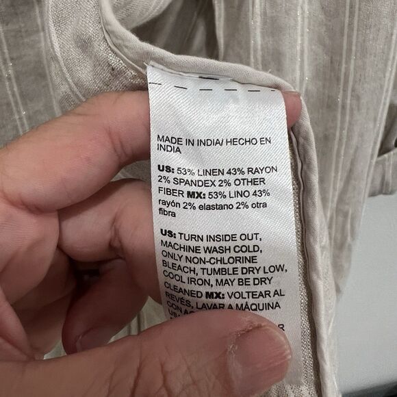 Chico’s Linen Blend Stretch Stripe Open Blazer Sz 3.5 Us 18 Office Casual - Picture 6 of 9